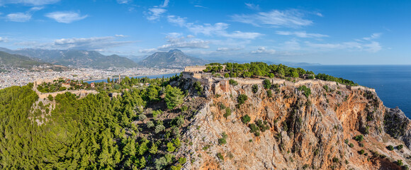 Aerial view of the Alanya fortress on the mountain