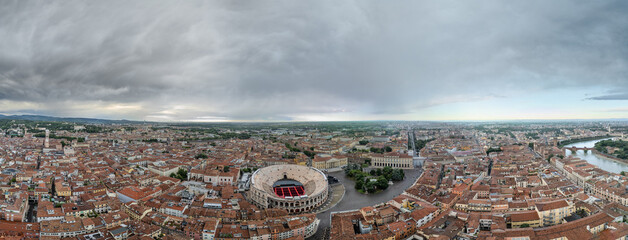 Aerial view Cityscape of Verona city and Arena, Italy
