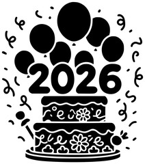 2026 illustration holiday silhouette happy logo celebration icon card outline banner template greeting year event new text poster celebrate shape for vector graphic background