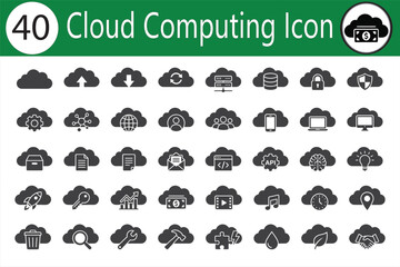 Abstract silhouette of a cloud computing concept with digital elements isolated icon on white background