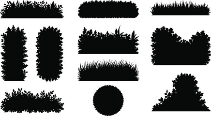 Foliage and Grass Silhouette Vector Collection: Bush, Hedge, and Shrub Elements for Landscape Design and Architectural Plans