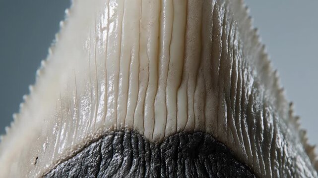 Close-up texture of a serrated edge with wet, ribbed surfaces