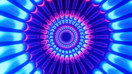 Fototapeta premium Tunnel of neon lights. Kaleidoscope abstract background