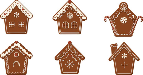 "Gingerbread house illustrations, festive Christmas cookies, decorated holiday sweets, icing candy details, whimsical seasonal desserts