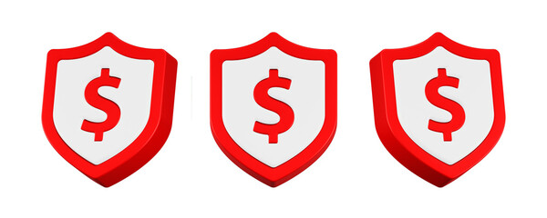 3d rendering icon dollar shield red color