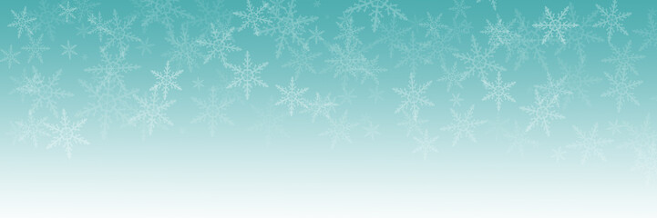Elegant panoramic christmas banner 1x3 with falling snowflakes in white blue tones