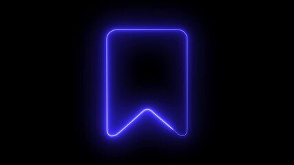 Glowing neon line bookmark save icon animation. representing saved pages, reading list, favorites, quick access, marked items, Glowing neon line bookmark save icon animation.