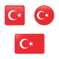 Turkey glossy icons set, national flag of the Republic of Turkey