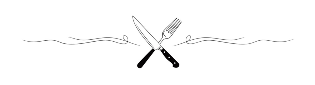 Crossed knife and spatula with decorative swirls as a stylish kitchen divider