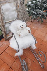 Christmas decoration  white bear on a Christmas background