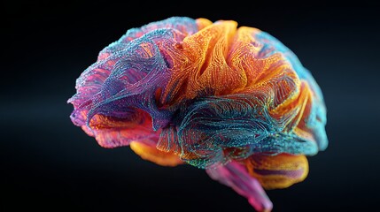 Vibrant 3D Rendered Human Brain with Neural Connections