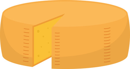 Cheese Wheel with Slice Cut Flat Illustration. Clean Icon Design Element on Isolated White Background
