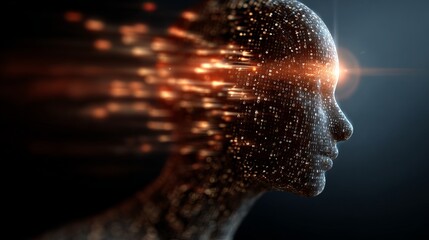 Futuristic AI Profile with Binary Code and Light Effects