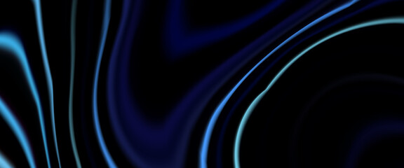 Dark abstract vector background with flowing blue and cyan neon lines, creating a sleek, modern, and futuristic fluid wave design.