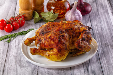 Hot tasty grilled whole chicken