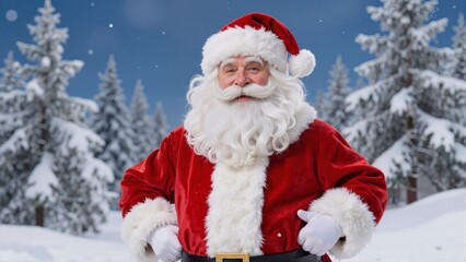 Santa Claus Standing in Snowy Winter Forest Portrait