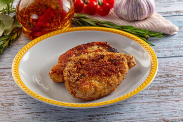 Breaded meat fillet escalope schnitzel