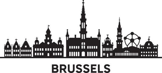 Fototapeta premium Brussels belgium cityscape silhouette black vector illustration landmark background for travel poster.