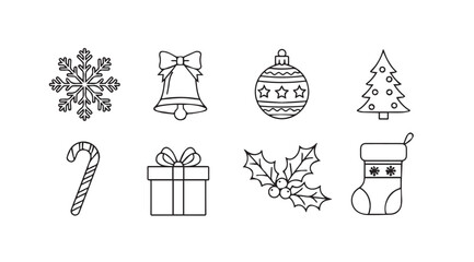 Collection of hand drawn christmas ornaments and symbols silhouette