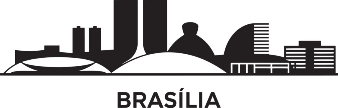 Bras&iacute;lia brazil cityscape silhouette vector drawing showcasing modernist architectural monuments panorama