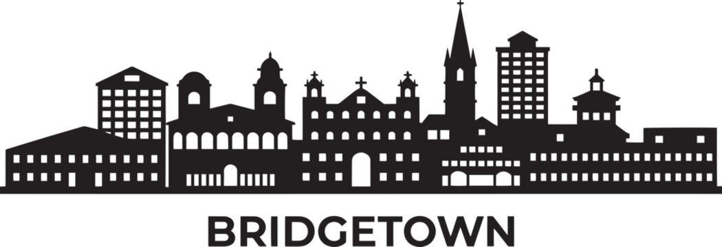 Bridgetown barbados cityscape silhouette architecture vector outline graphic depicting caribbean landmarks