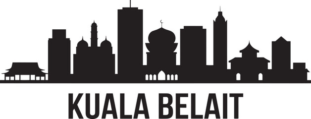 Fototapeta premium Kuala belait brunei city skyline silhouette detailed vector illustration famous asian architectural landmarks