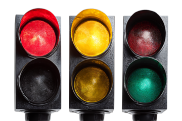 Traffic Light Signals: A close-up view capturing the vivid colors of a traffic light, showcasing the signals for stop, caution, and go. A symbol of order, safety, and direction for any road users.