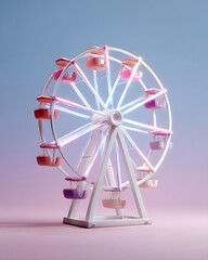 Pastel Ferris wheel with colorful glowing lights