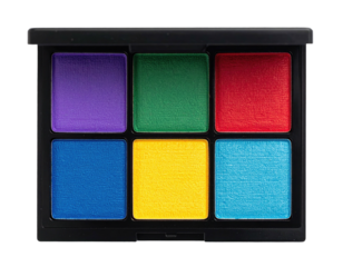 Eyeshadow palette with bright square primary color blocks