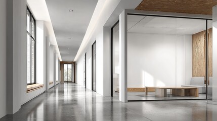 Modern Minimalist Office Corridor with Natural Light