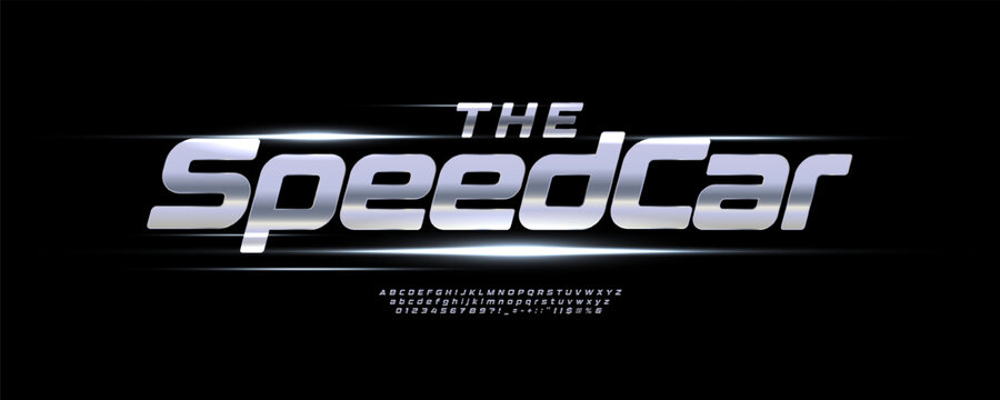 Speed Car Race Font Logo Alphabet Vector Steel Letters Set Automotive Typography, Dynamic Typographic Title Text, Typo Poster Headline, Type Symbol Logotype, Racing Sans Serif Fonts. Vector Typeface