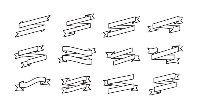Collection of hand drawn ribbon banners in a distinctive silhouette style