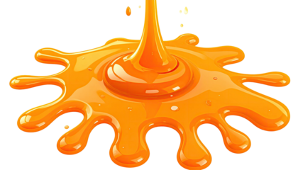 Orange liquid pours, forming a puddle-like splash