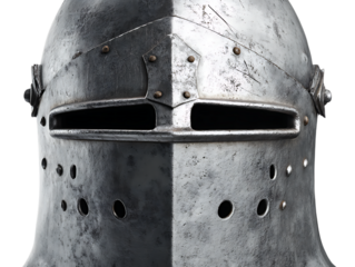 Ironclad Vigilance: A close-up view of an antique iron helmet, a symbol of historical valor and protection. Its battle-worn surface tells tales of past conflicts and courage.