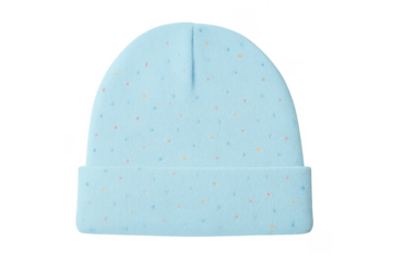 Light blue baby beanie with colorful dots