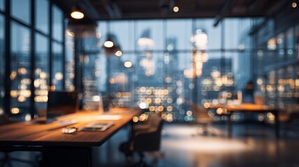 Modern Office with Cityscape View at Night
