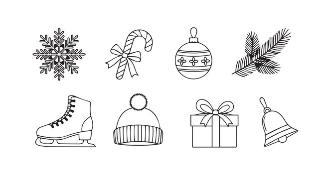 Collection of hand drawn christmas icons in a distinctive silhouette style