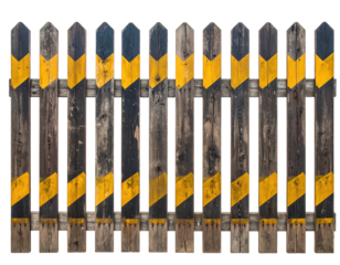 Aged wood fence w/ faded yellow arrows