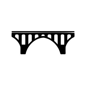 Silhouette image depicting a stone arch bridge with support columns below the deck