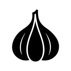 Stylized Illustration of a Garlic Bulb in Black Silhouette on White