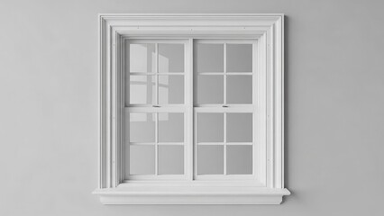 Fototapeta premium Clean white double hung window with white mullions on a light gray wall