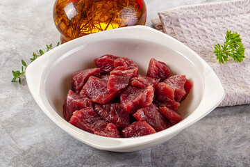 Diced raw beef meat cubes