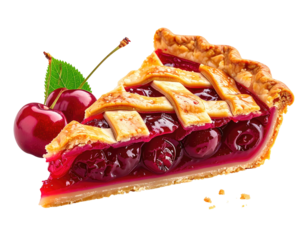 Cherry pie slice, lattice crust, red filling, fresh fruit