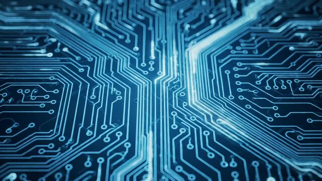 Close-Up Futuristic Glowing Circuit Board with Digital Technology Connections Concept