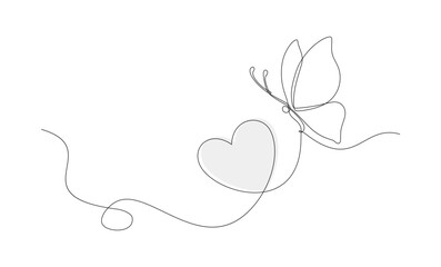 Single line art of butterfly and heart 
