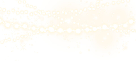 Warm glowing string lights with soft bokeh effect on transparent background, festive illumination decoration