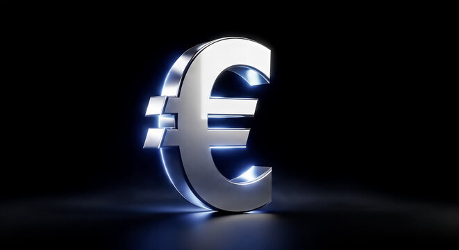 3d illustration silver euro sign isolated black background financial currency symbol money economy banking investment stock market exchange business wealth concept