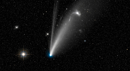 deep space background showing bright comet tail passing stars nebula galaxy universe astronomy science cosmos astrology exploration mystery concept © Celt Studio