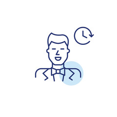 Groom and clock. Wedding countdown, marriage event schedule. Pixel perfect, editable stroke vector icon