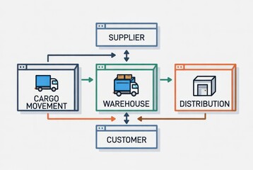Supply chain flowchart showing cargo movement, warehouses, and distribution links
